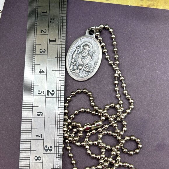 St. Saint Nicholas Religious Medal Charm Pendant Long Steel Chain Neckla… - Picture 2 of 8
